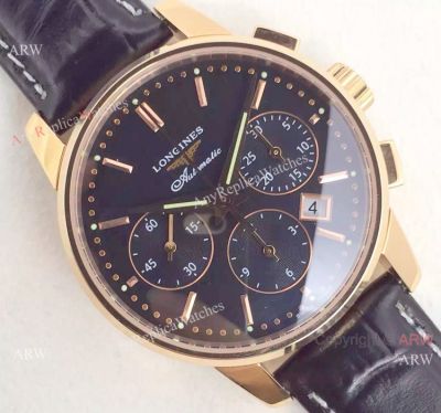 Swiss 7750 Longines Automatic Black Face Gold Watch